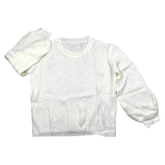 Women's Small Off White Cream Long Sleeve Crop Sweater Rib Knit Lightweight Top - Picture 1 of 7